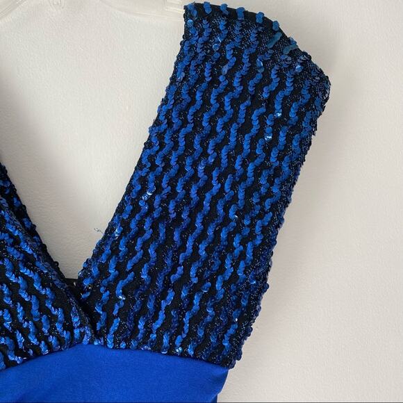 Climax By David Howard Vintage Disco Blue Sequin Dress size small 7/8 - Picture 2 of 8